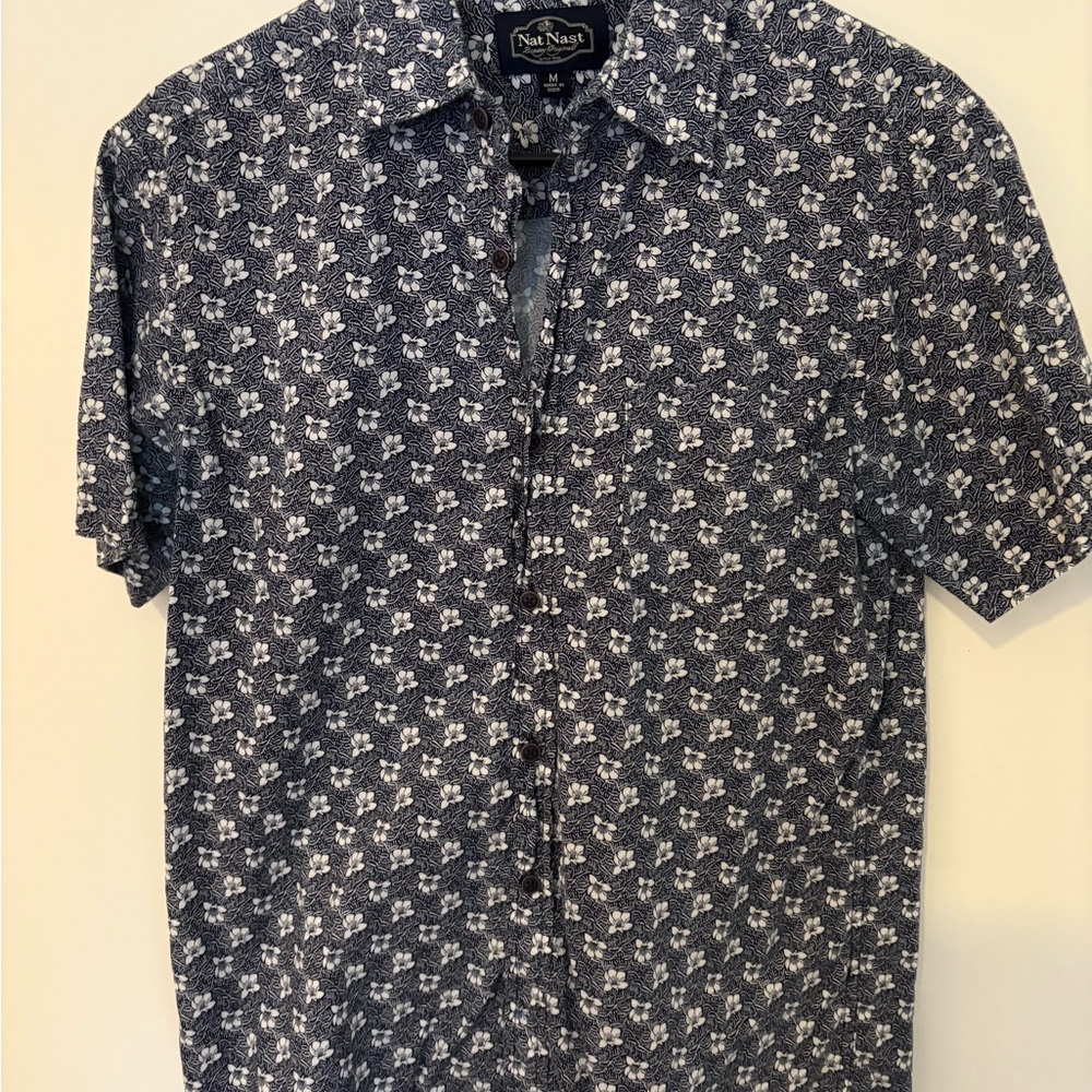 Nat Nast Men's Blue and White Patterned Shirt